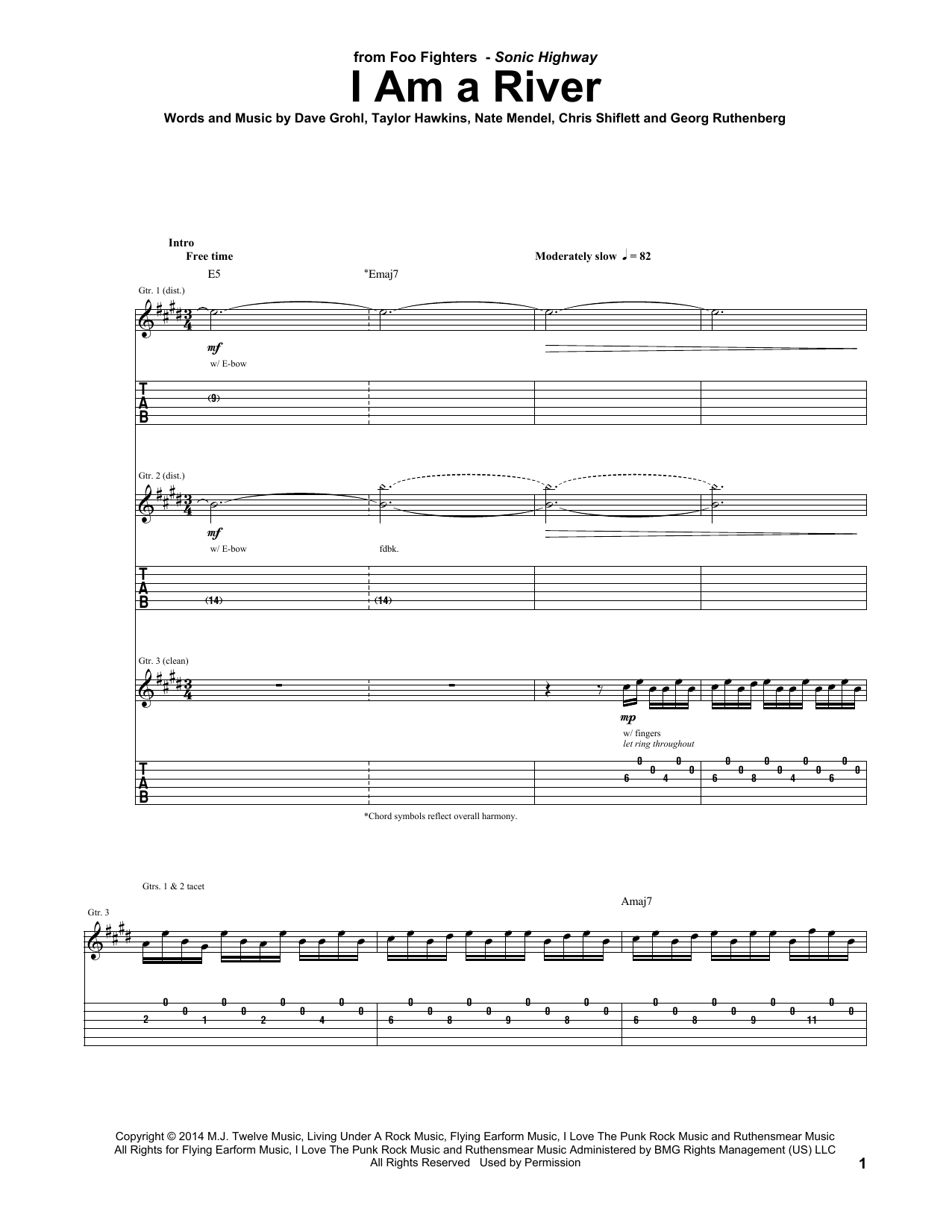 Foo Fighters I Am A River sheet music notes and chords arranged for Guitar Tab