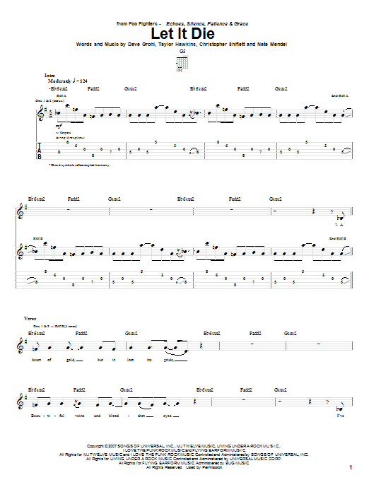 Foo Fighters Let It Die sheet music notes and chords arranged for Guitar Tab