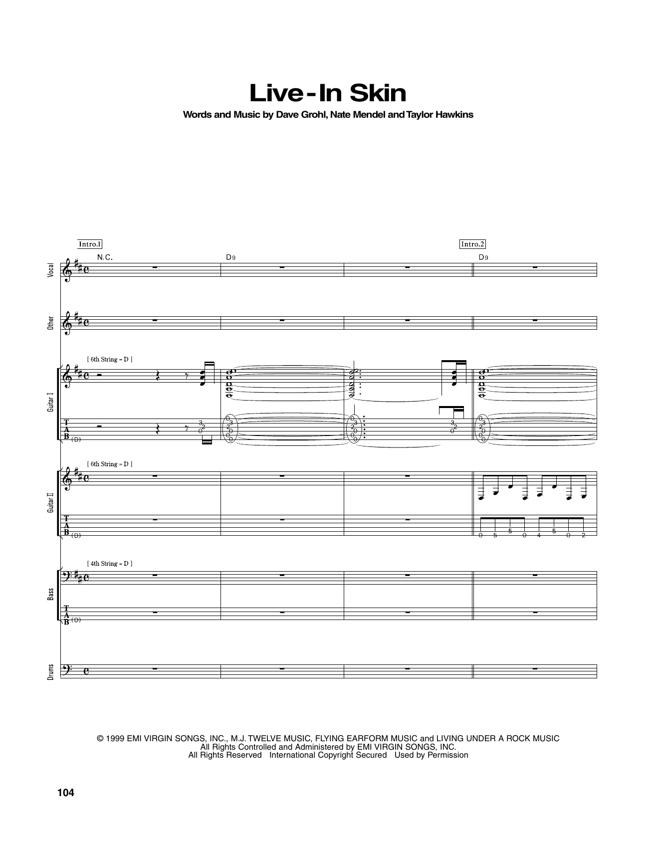 Foo Fighters Live-In Skin sheet music notes and chords arranged for Transcribed Score
