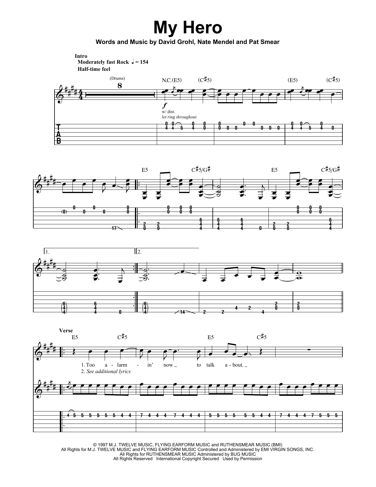 Foo Fighters My Hero sheet music notes and chords arranged for Guitar Tab
