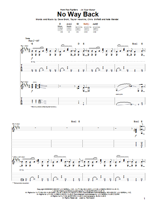 Foo Fighters No Way Back sheet music notes and chords arranged for Guitar Tab