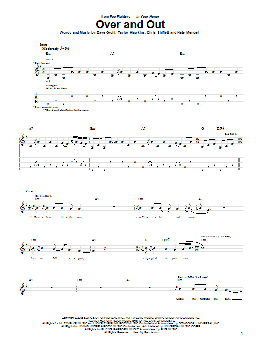 Foo Fighters Over And Out sheet music notes and chords arranged for Guitar Tab