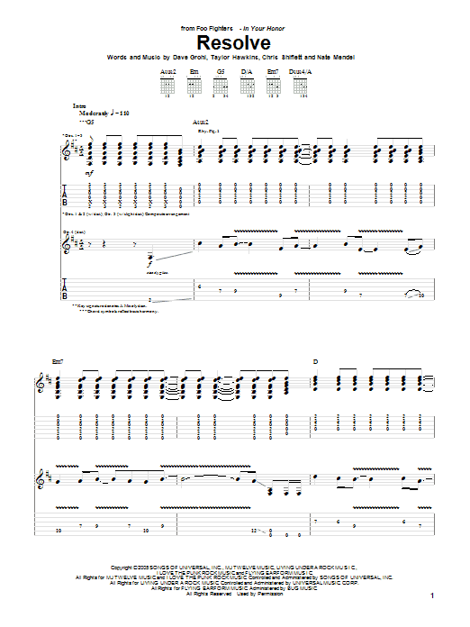 Foo Fighters Resolve sheet music notes and chords arranged for Guitar Chords/Lyrics