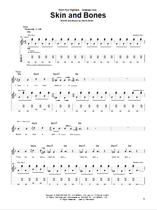 Foo Fighters Skin And Bones sheet music notes and chords arranged for Guitar Tab