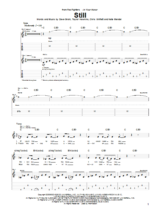 Foo Fighters Still sheet music notes and chords arranged for Guitar Tab