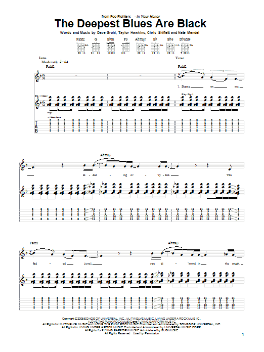 Foo Fighters The Deepest Blues Are Black sheet music notes and chords arranged for Guitar Tab