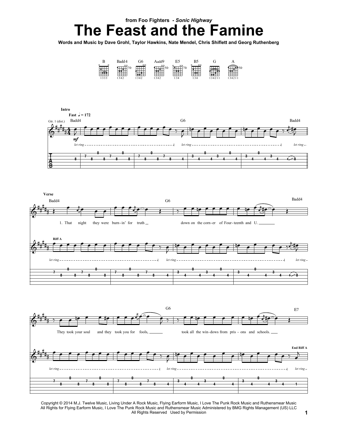 Foo Fighters The Feast And The Famine sheet music notes and chords arranged for Guitar Tab