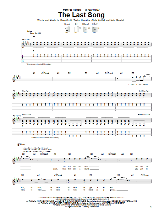Foo Fighters The Last Song sheet music notes and chords arranged for Guitar Tab