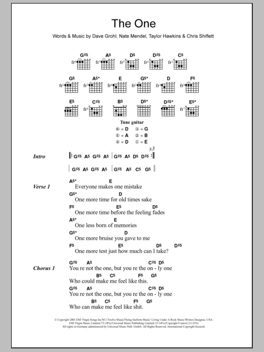 Foo Fighters The One sheet music notes and chords arranged for Guitar Chords/Lyrics