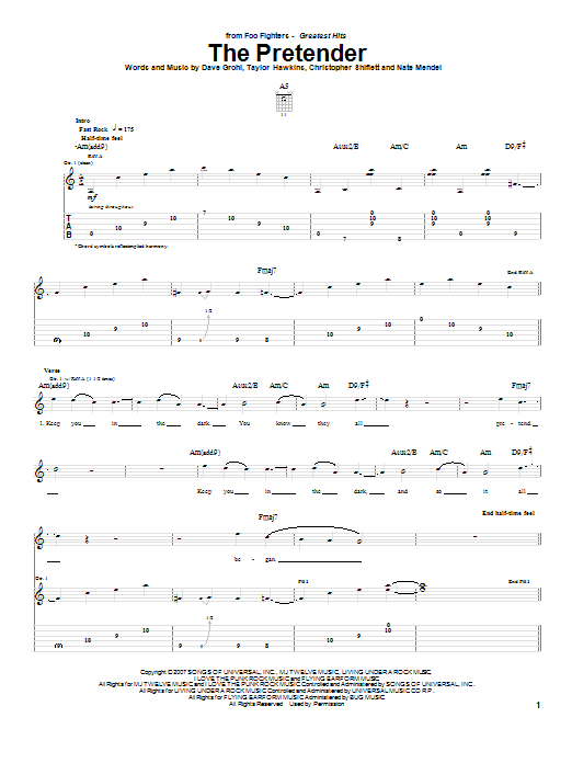 Foo Fighters The Pretender sheet music notes and chords arranged for Easy Guitar Tab