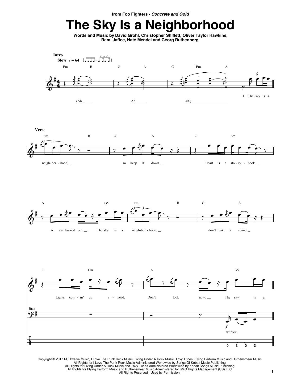 Foo Fighters The Sky Is A Neighborhood sheet music notes and chords arranged for Bass Guitar Tab