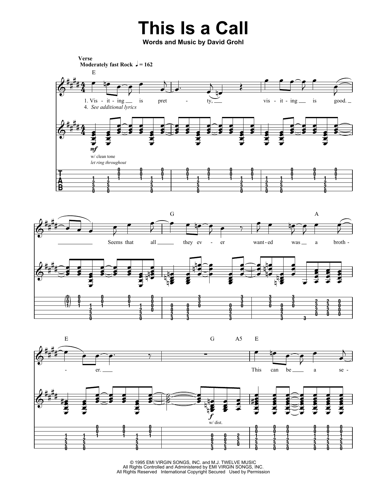 Foo Fighters This Is A Call sheet music notes and chords arranged for Bass Guitar Tab