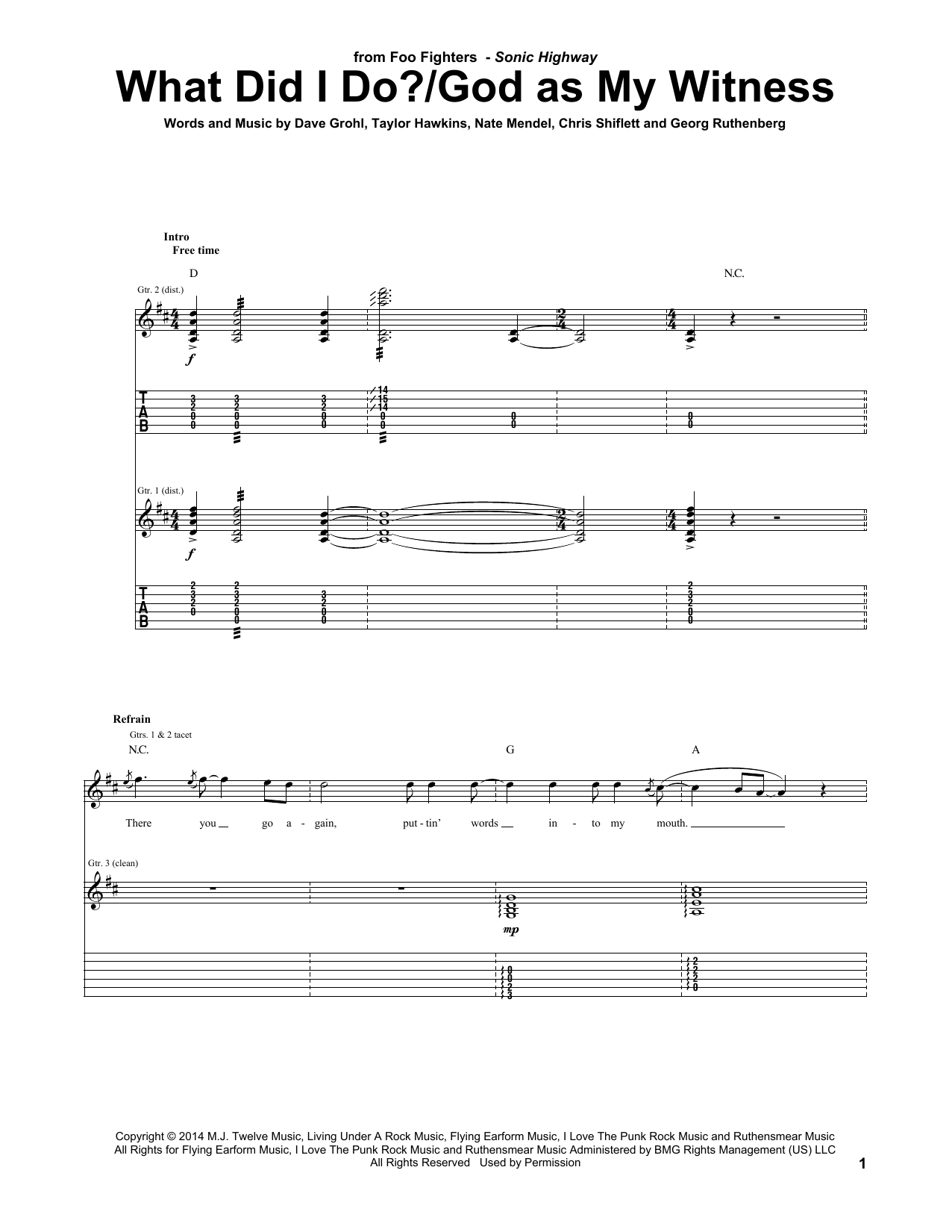 Foo Fighters What Did I Do?/God As My Witness sheet music notes and chords arranged for Guitar Tab