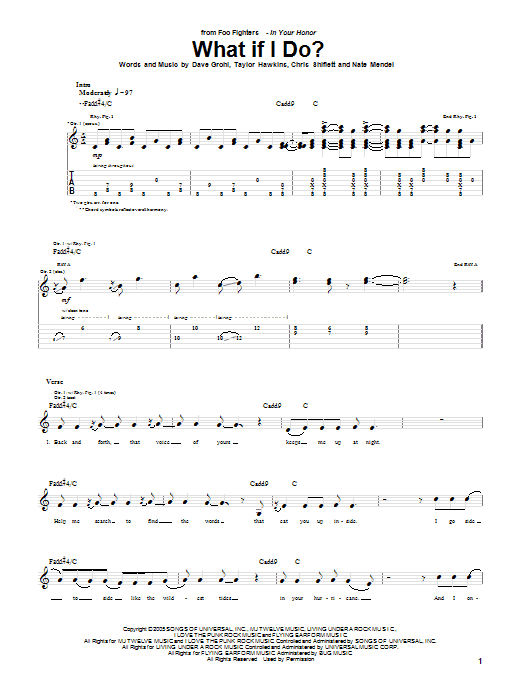 Foo Fighters What If I Do? sheet music notes and chords arranged for Guitar Tab