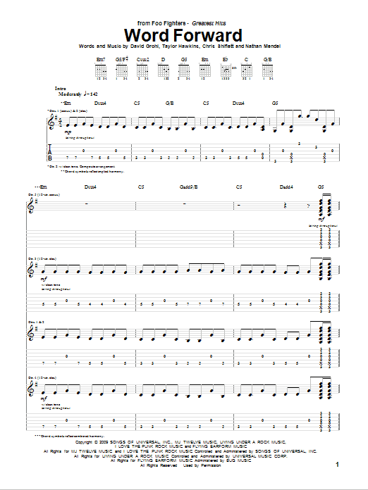 Foo Fighters Word Forward sheet music notes and chords arranged for Piano, Vocal & Guitar Chords (Right-Hand Melody)