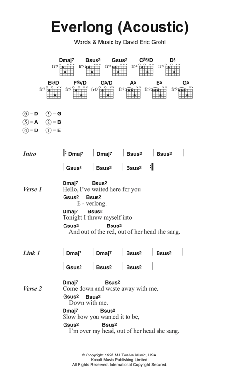 Foo Fighters Everlong (Acoustic version) sheet music notes and chords arranged for Guitar Chords/Lyrics