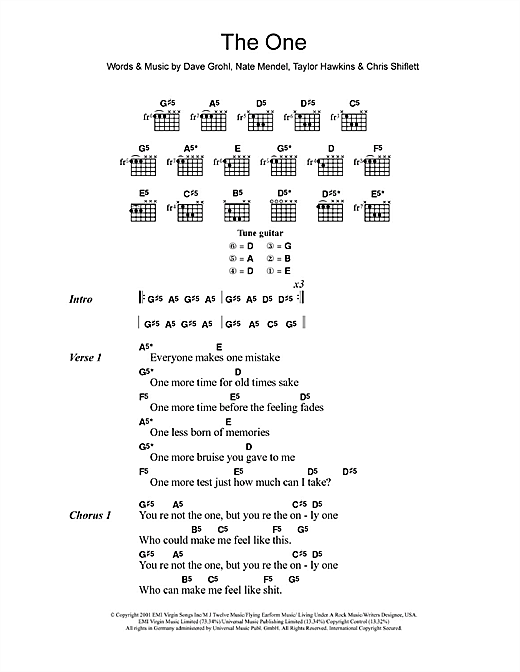Foo Fighters The One sheet music notes and chords arranged for Guitar Chords/Lyrics