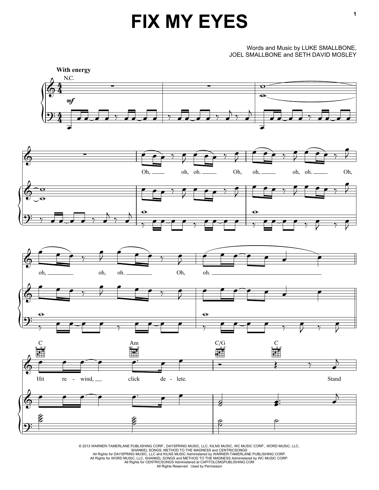 for KING & COUNTRY Fix My Eyes sheet music notes and chords arranged for Piano, Vocal & Guitar Chords (Right-Hand Melody)