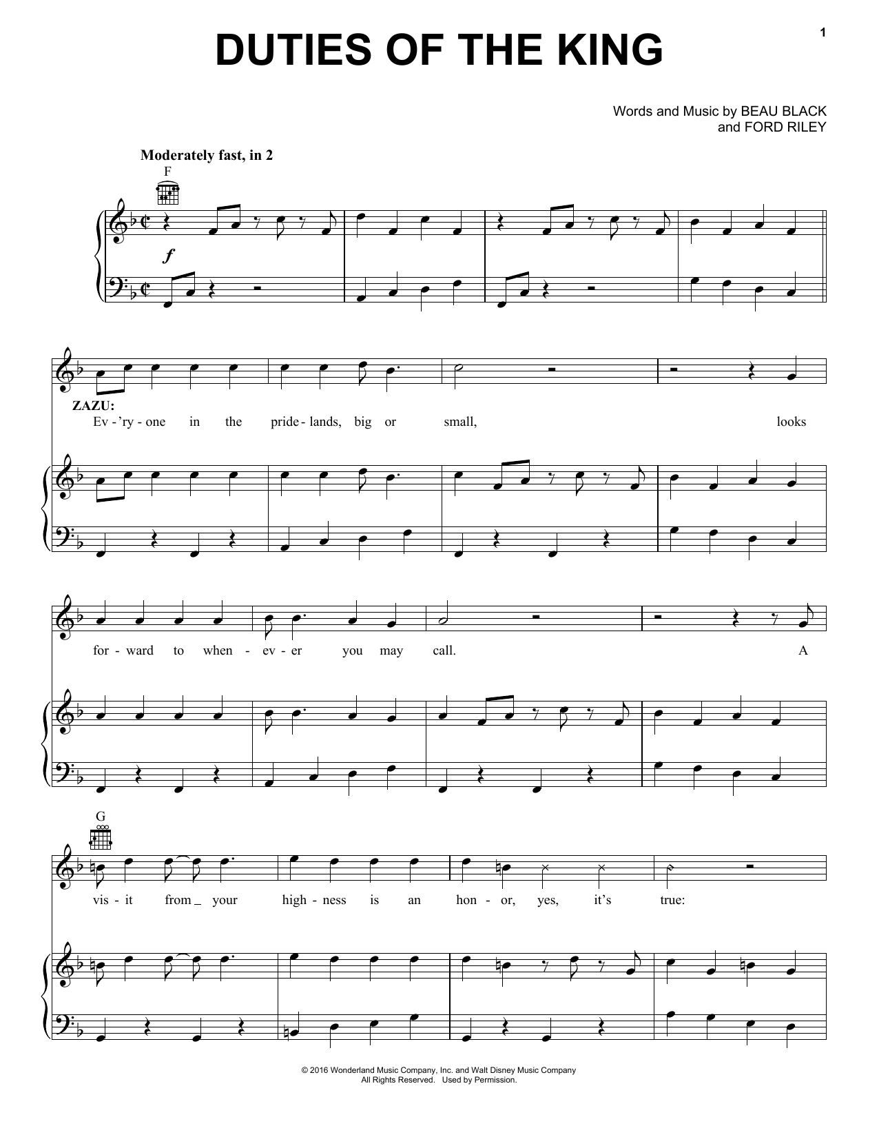 Ford Riley Duties Of The King sheet music notes and chords arranged for Piano, Vocal & Guitar Chords (Right-Hand Melody)