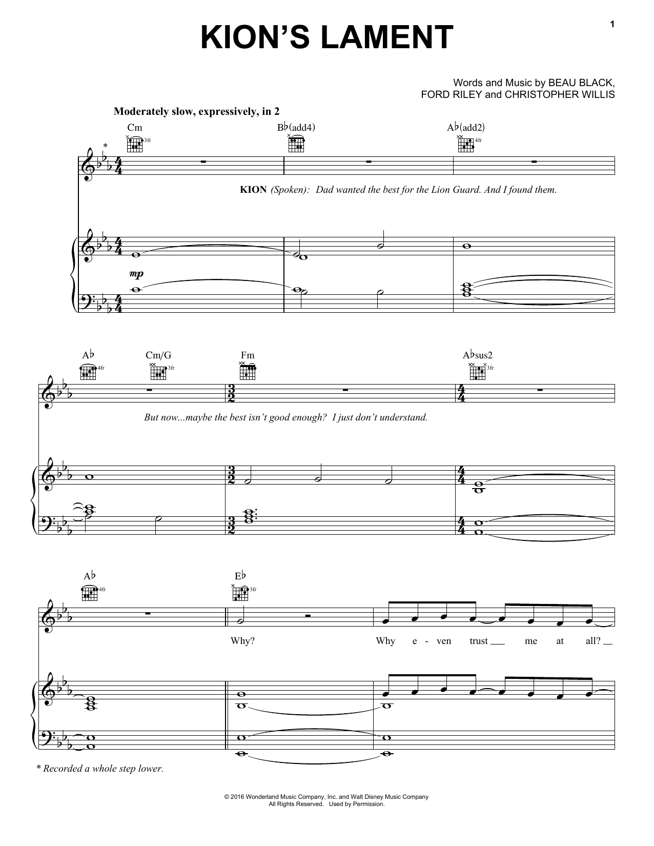 Ford Riley Kion's Lament sheet music notes and chords arranged for Piano, Vocal & Guitar Chords (Right-Hand Melody)