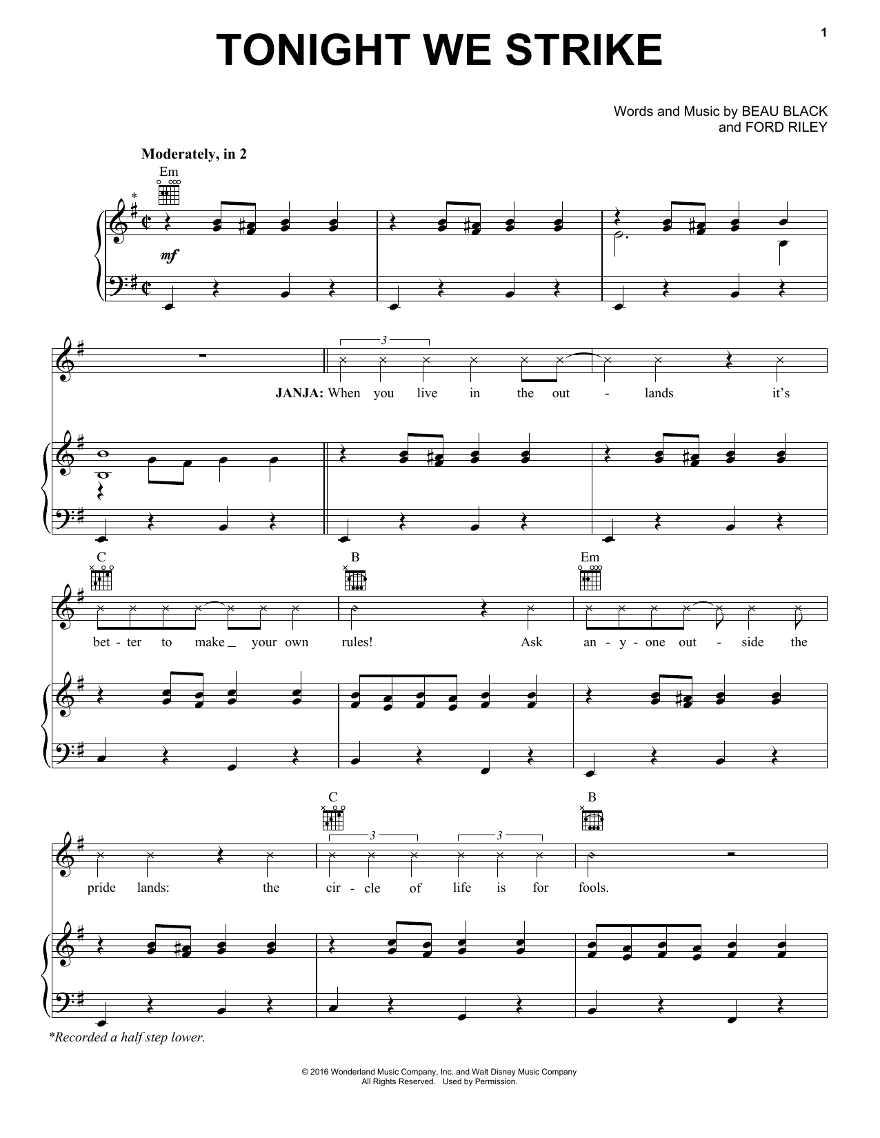 Ford Riley Tonight We Strike sheet music notes and chords arranged for Piano, Vocal & Guitar Chords (Right-Hand Melody)