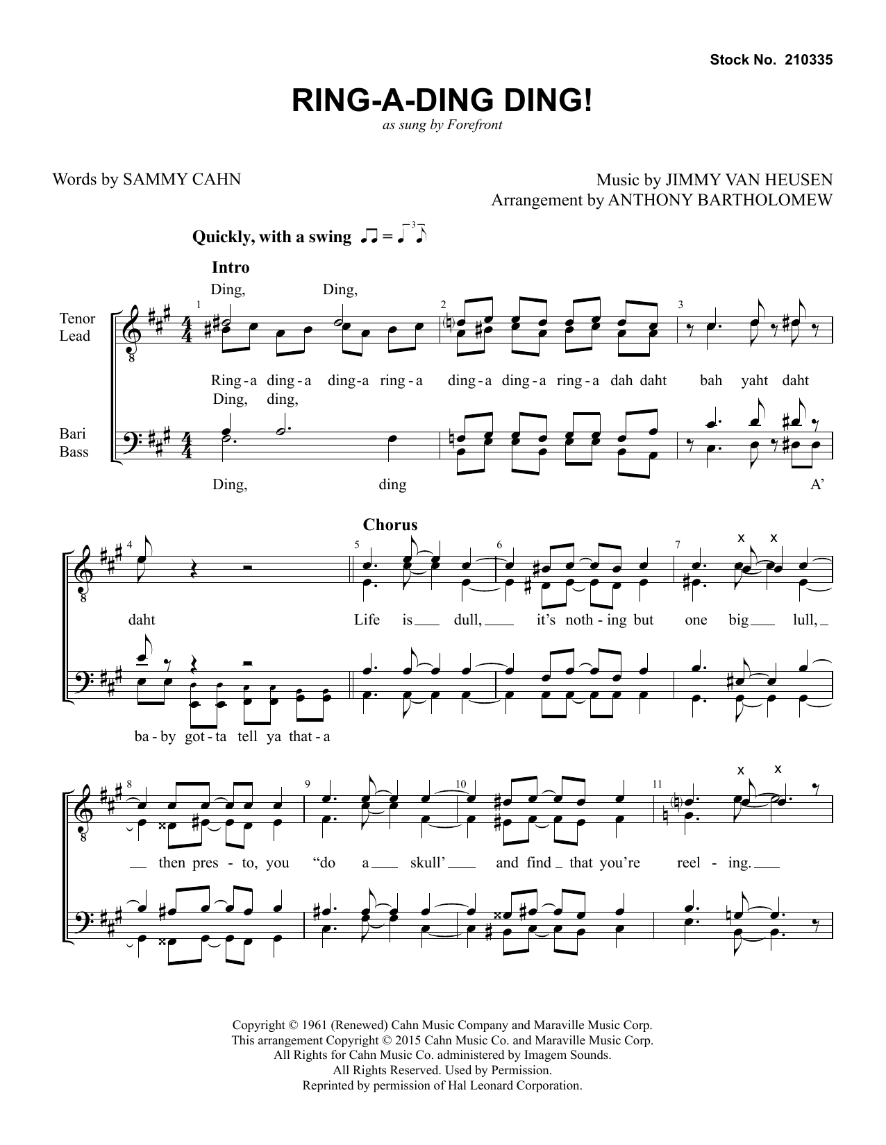 Forefront Ring-a-Ding Ding (arr. Anthony Bartholomew) sheet music notes and chords arranged for TTBB Choir