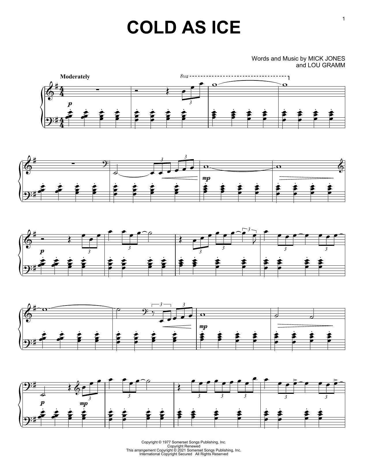 Foreigner Cold As Ice [Classical version] (arr. David Pearl) sheet music notes and chords arranged for Piano Solo