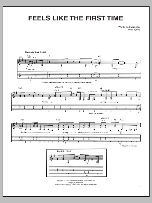 Foreigner Feels Like The First Time sheet music notes and chords arranged for Lead Sheet / Fake Book