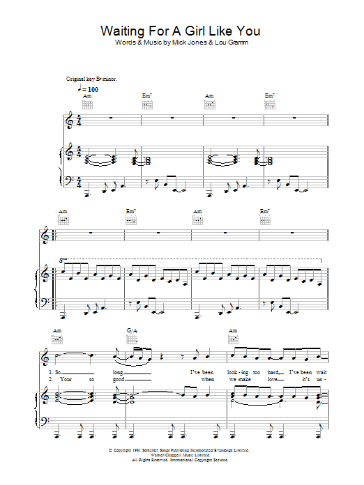 Foreigner Waiting For A Girl Like You sheet music notes and chords. Download Printable PDF.