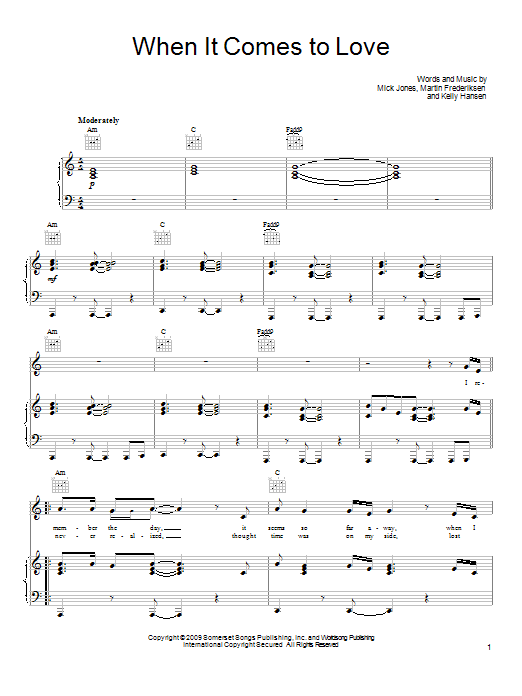 Foreigner When It Comes To Love sheet music notes and chords arranged for Piano, Vocal & Guitar Chords (Right-Hand Melody)