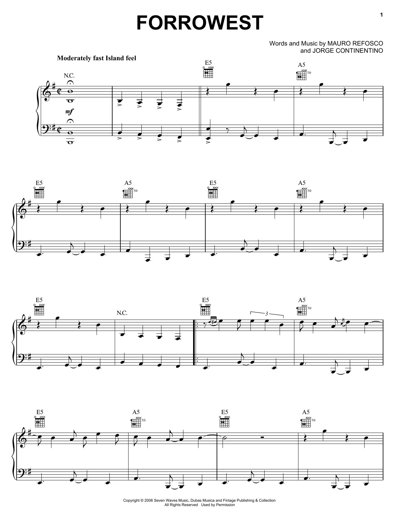 Forro In The Dark Forrowest sheet music notes and chords arranged for Piano, Vocal & Guitar Chords (Right-Hand Melody)