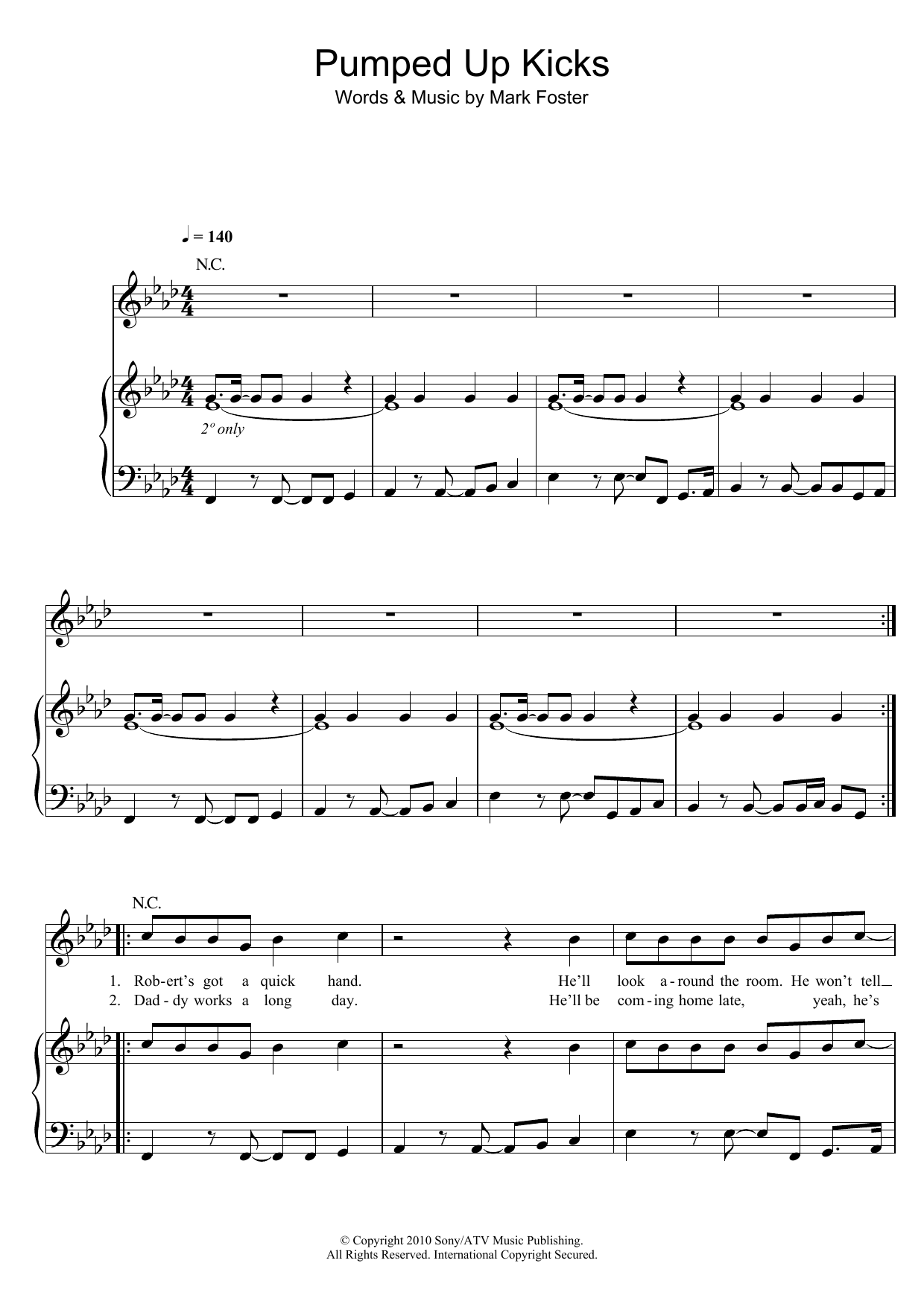 Foster The People Pumped Up Kicks sheet music notes and chords arranged for Piano, Vocal & Guitar Chords