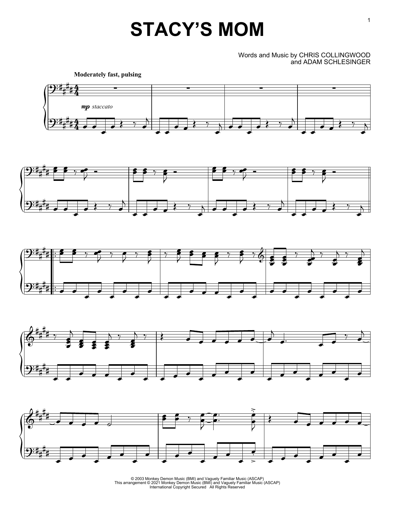 Fountains Of Wayne Stacy's Mom [Classical version] sheet music notes and chords arranged for Piano Solo