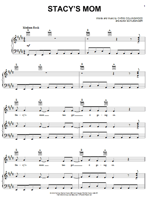 Fountains Of Wayne Stacy's Mom sheet music notes and chords arranged for Ukulele