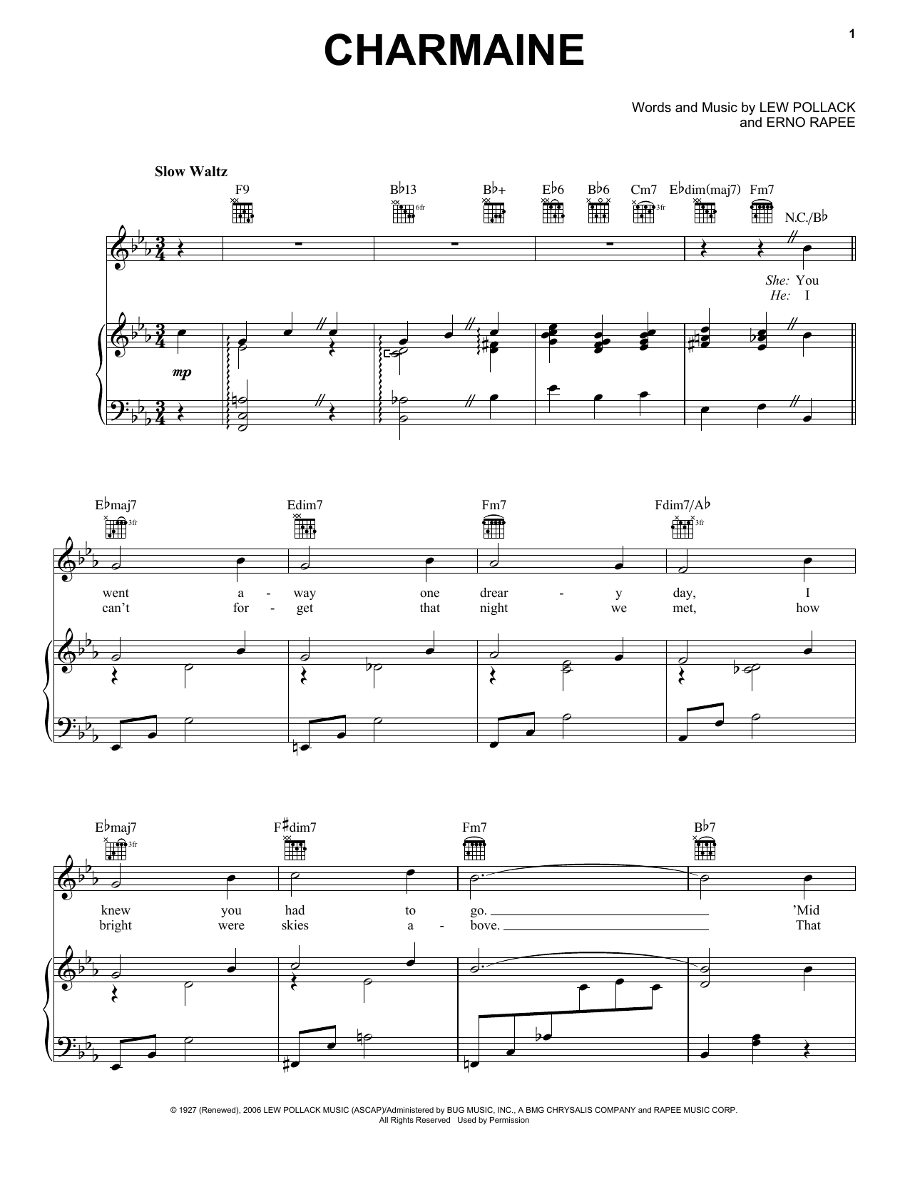 Four Freshman Charmaine sheet music notes and chords arranged for Banjo Tab