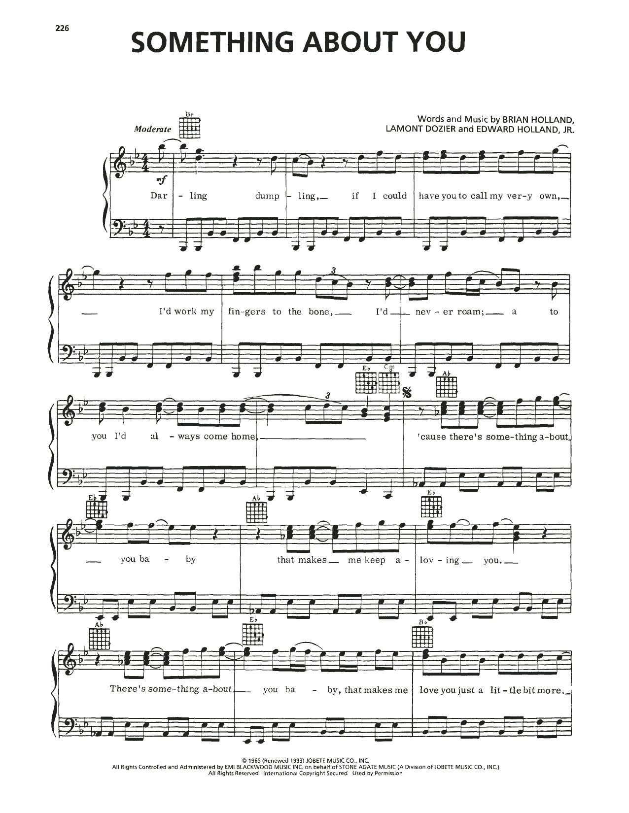 Four Tops Something About You sheet music notes and chords arranged for Piano, Vocal & Guitar Chords (Right-Hand Melody)