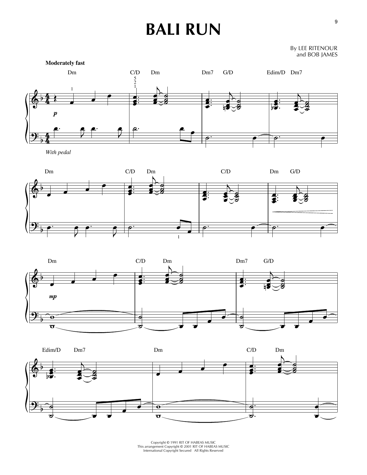 Fourplay Bali Run (arr. Larry Moore) sheet music notes and chords arranged for Piano Solo