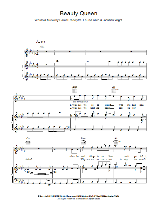 Foxes Beauty Queen sheet music notes and chords arranged for Piano, Vocal & Guitar Chords