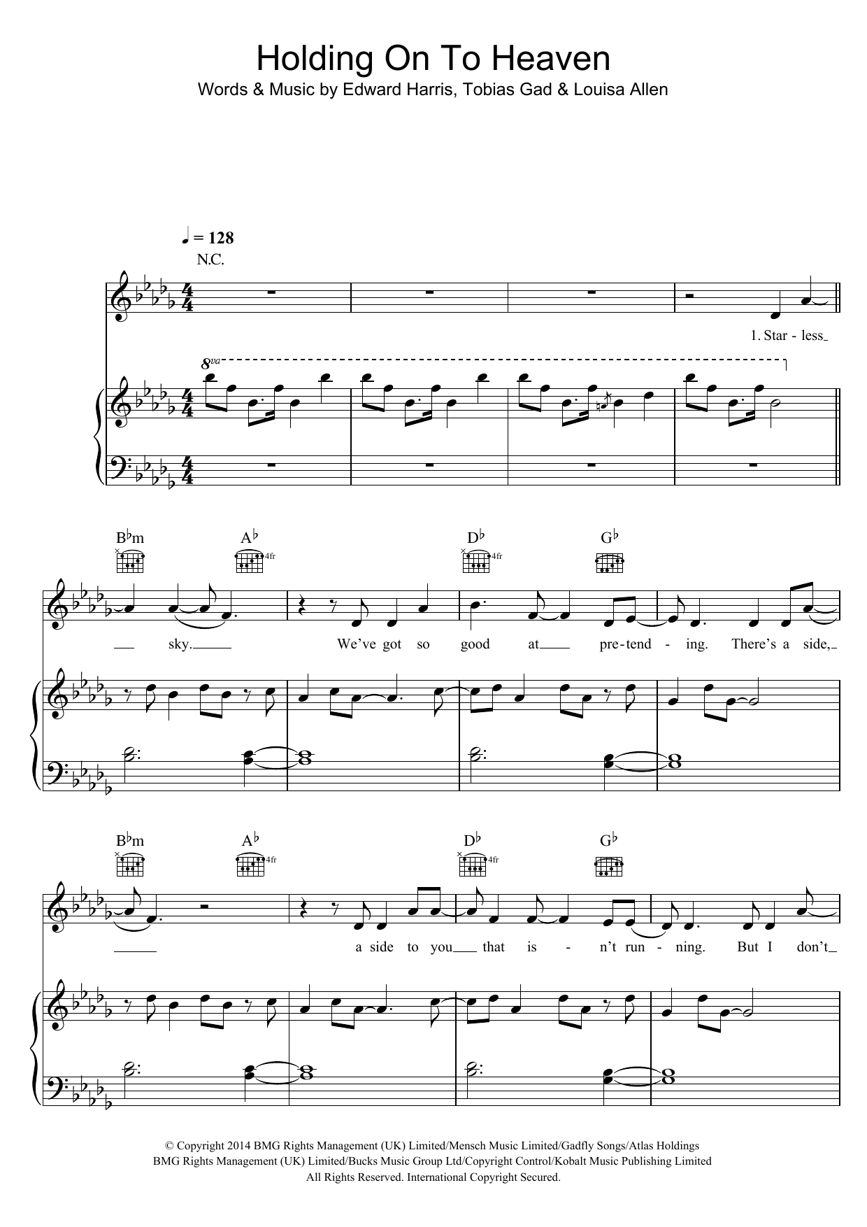 Foxes Holding Onto Heaven sheet music notes and chords arranged for Piano, Vocal & Guitar Chords