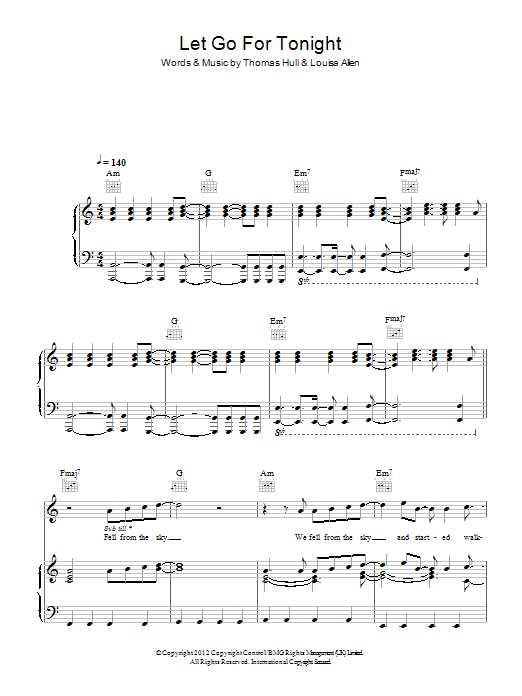 Foxes Let Go For Tonight sheet music notes and chords arranged for Piano, Vocal & Guitar Chords