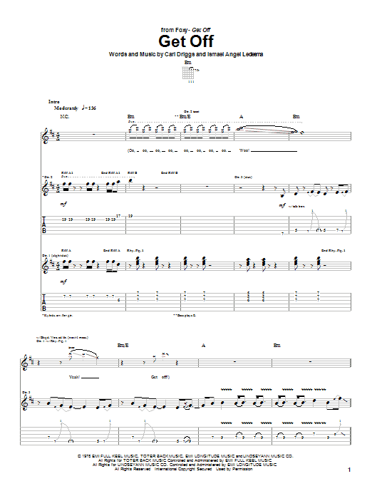 Foxy Get Off sheet music notes and chords arranged for Guitar Tab