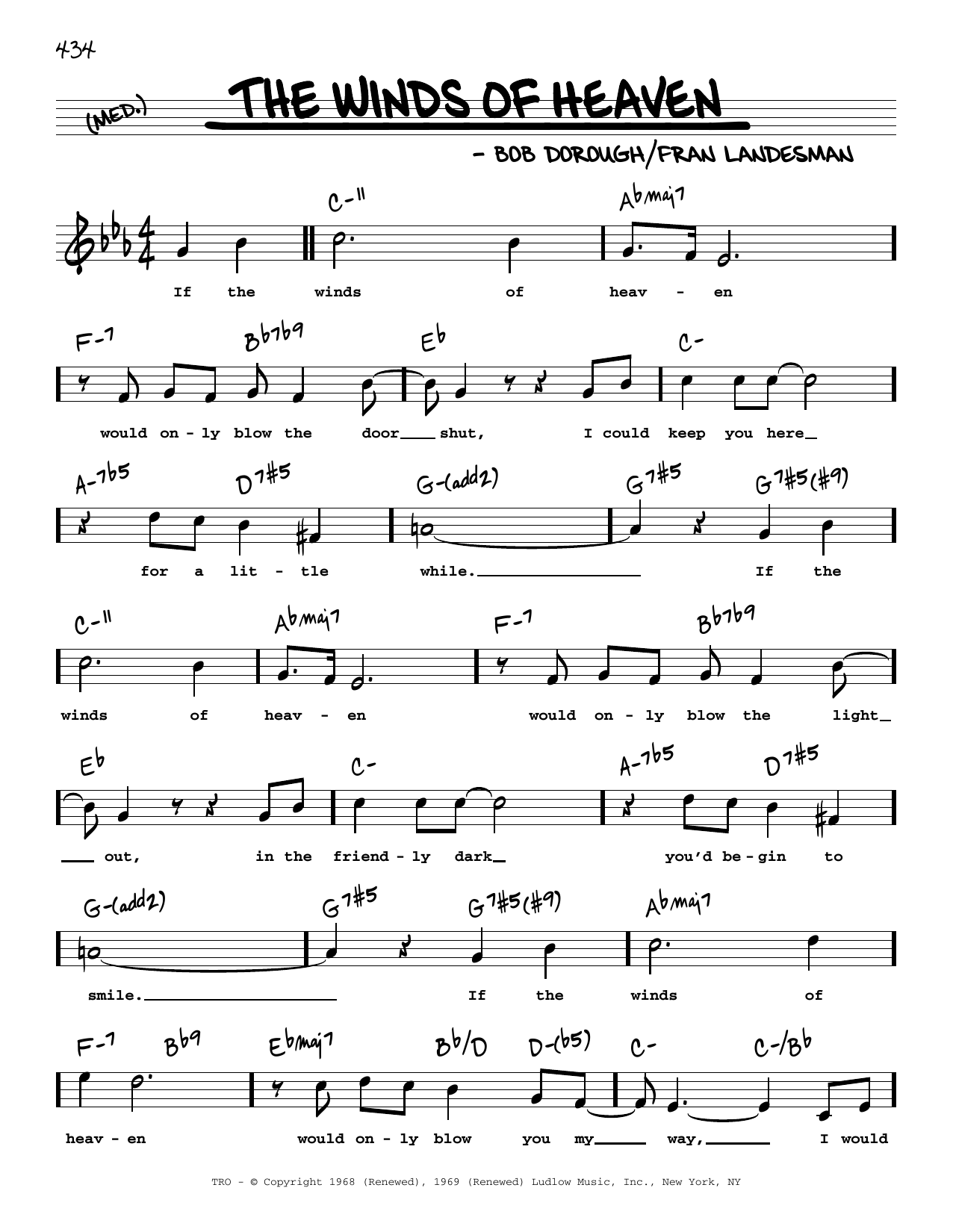 Fran Landesman and Bob Dorough The Winds Of Heaven (High Voice) sheet music notes and chords arranged for Real Book – Melody, Lyrics & Chords