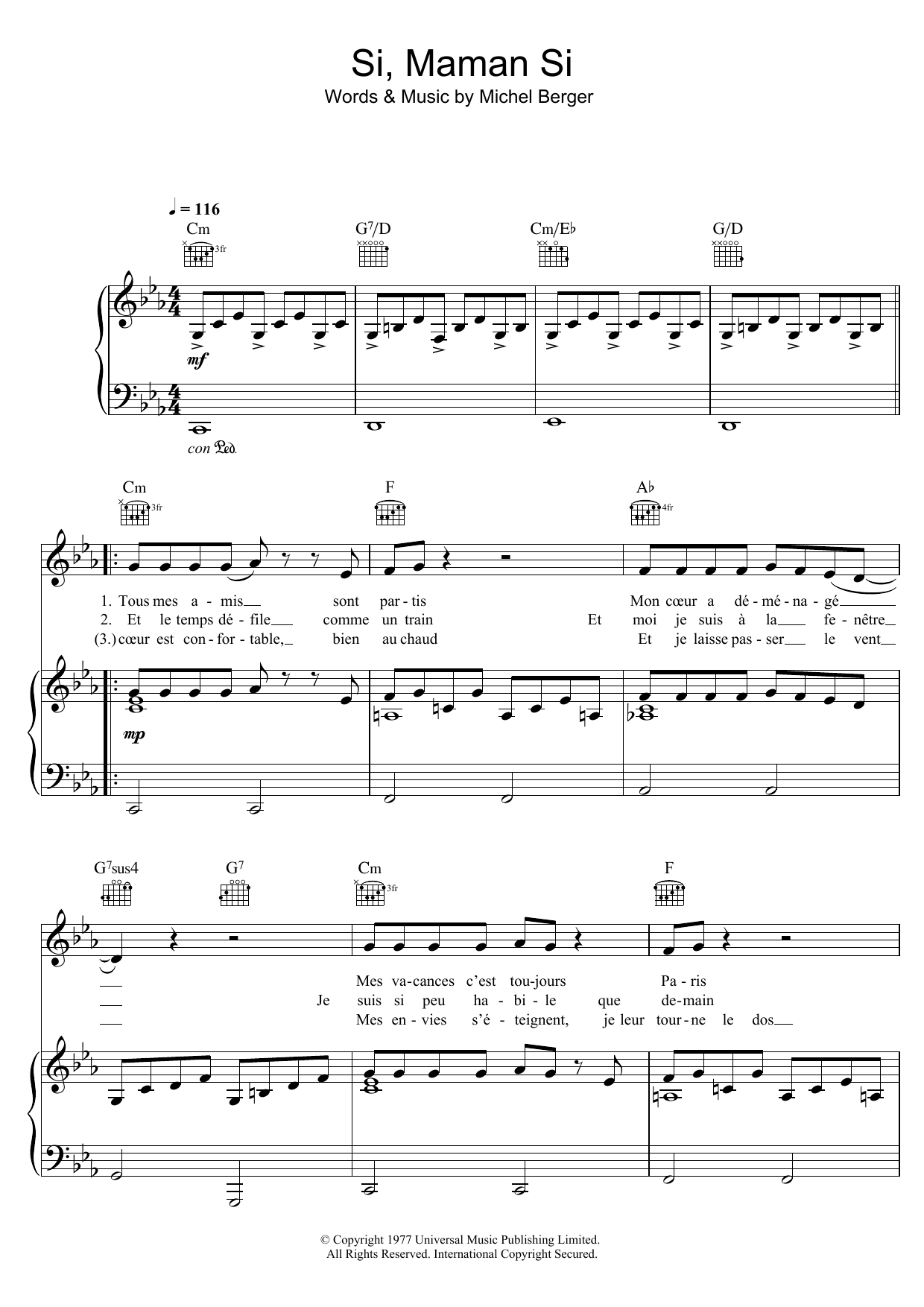 France Gall Si, Maman Si sheet music notes and chords arranged for Piano, Vocal & Guitar Chords