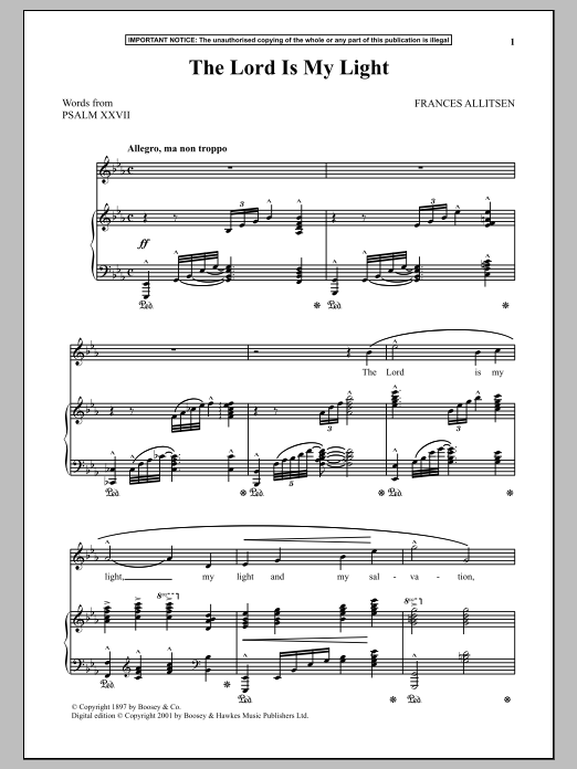 Frances Allitsen The Lord Is My Light sheet music notes and chords arranged for Piano & Vocal