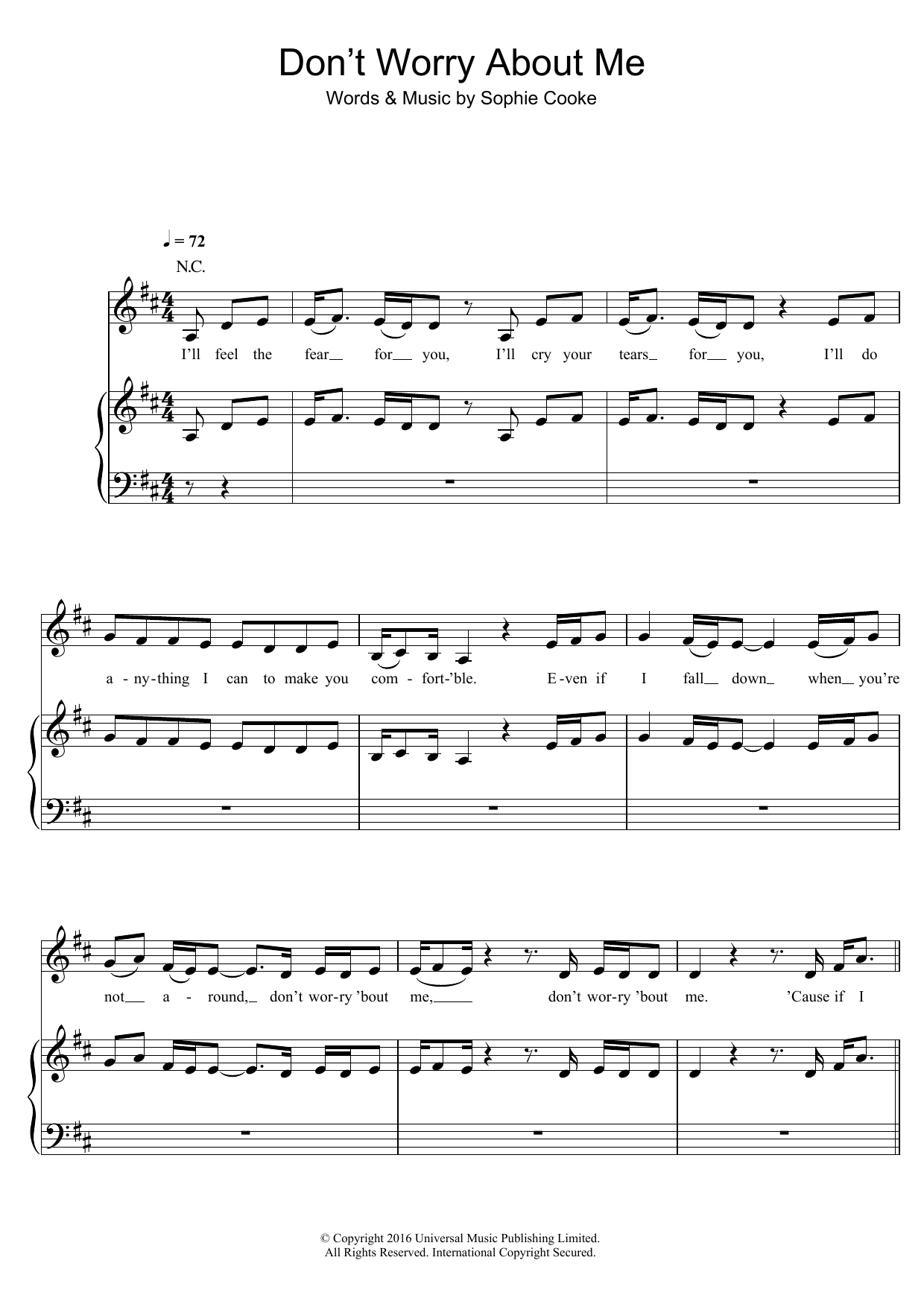 Frances Don't Worry About Me sheet music notes and chords arranged for Piano, Vocal & Guitar Chords