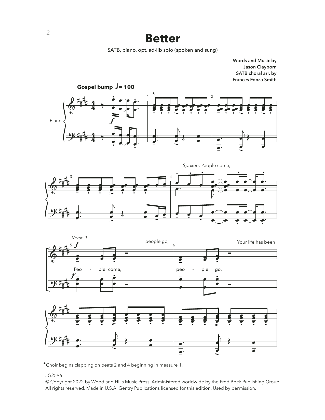 Frances Fonza Smith Better sheet music notes and chords arranged for SATB Choir
