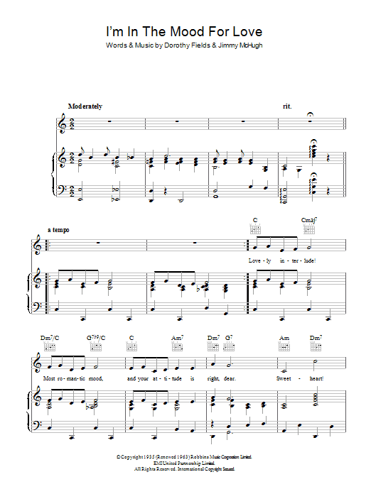 Frances Langford I'm In The Mood For Love sheet music notes and chords arranged for Piano, Vocal & Guitar Chords