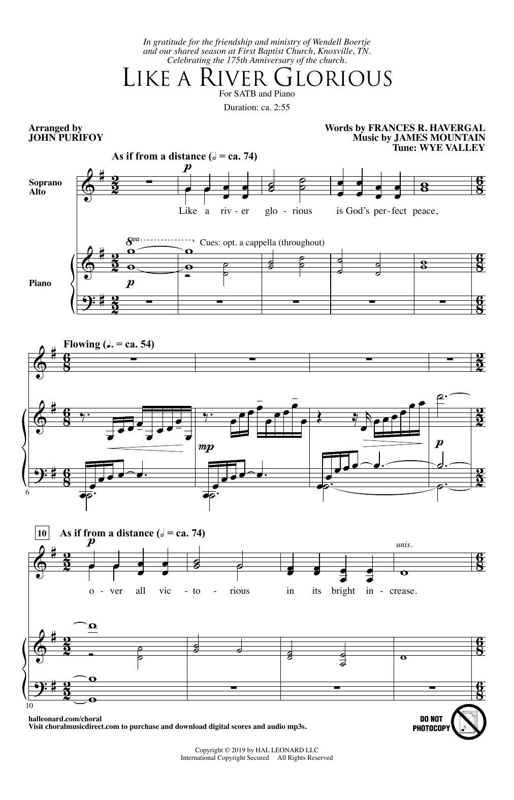 Frances R. Havergal Like A River Glorious (arr. John Purifoy) sheet music notes and chords arranged for SATB Choir