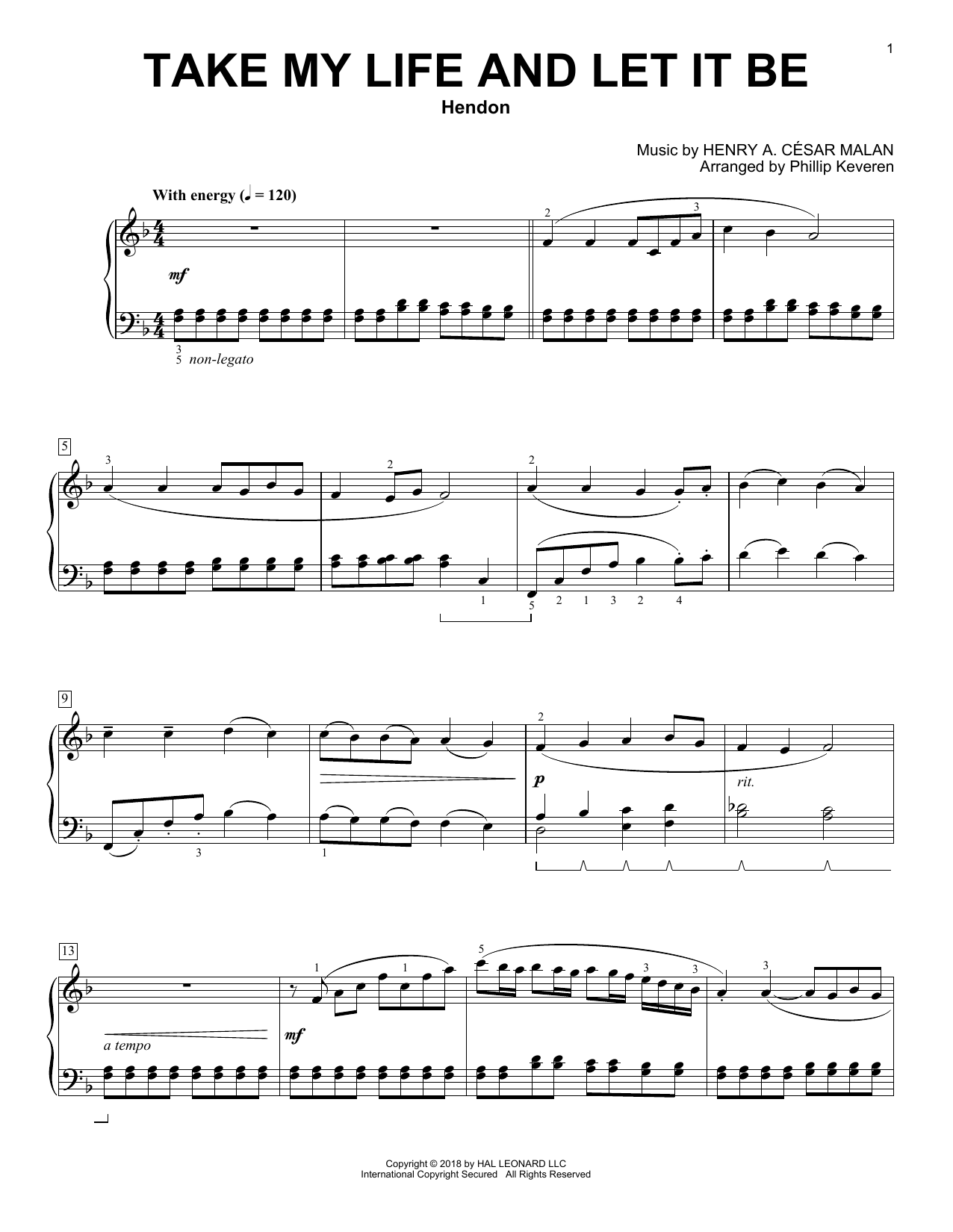 Frances R. Havergal Take My Life And Let It Be [Classical version] (arr. Phillip Keveren) sheet music notes and chords arranged for Piano Solo