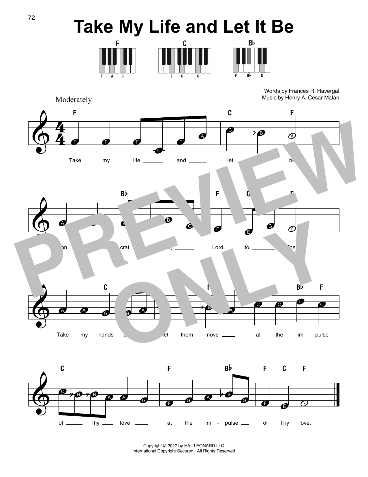 Frances R. Havergal Take My Life And Let It Be sheet music notes and chords arranged for Super Easy Piano
